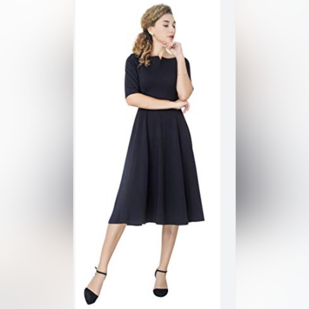 *Classy Black Fit And Flare Viscose Tea Dress